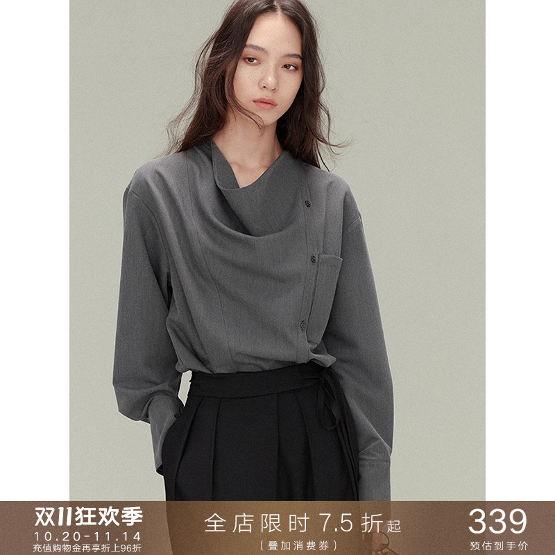 荡领衬衫不对称高级设计感