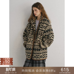 夹棉短外套加厚毛绒女秋冬2025新款 popchrio 复古立领羊羔毛风格