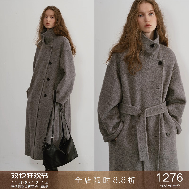 popchrio经典80支羊毛收腰大衣