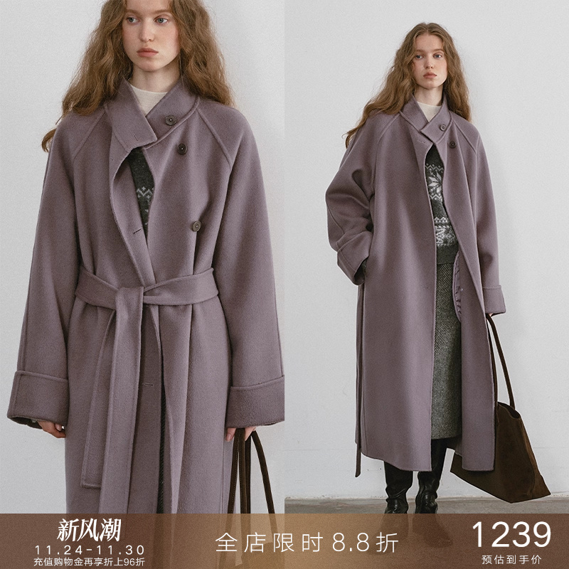 popchrio立领廓形羊毛双面呢大衣