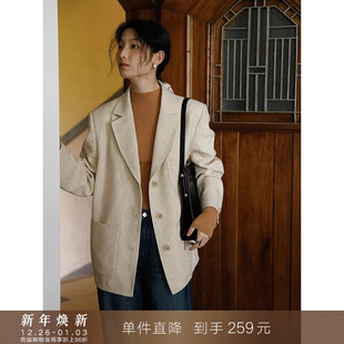 外套复古法式 亚麻肌理高级感西装 休闲宽松廓形西服 到手259元