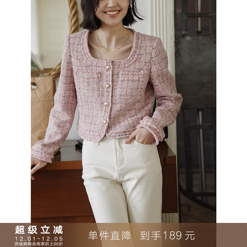 popchrio法式U领小香风短款外套