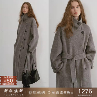 加厚毛呢外套女 80支羊毛翻领收腰双面呢大衣中长款 popchrio 经典