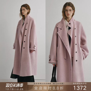 毛呢外套 popchrio立翻领骆驼绒双面呢羊毛大衣中长款 明星同款
