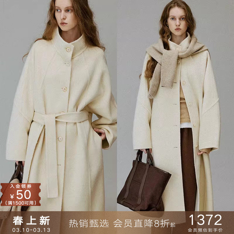 popchrio◆复古含驼绒羊毛立领双面呢大衣宽松无羊绒毛呢呢子外套