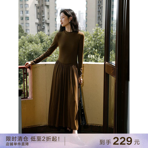 popchrio简约拼接针织毛衣连衣裙