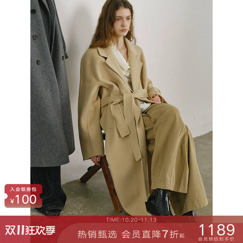 【十年系列】高支100%羊毛大翻领双面呢子大衣中长款毛呢外套女冬