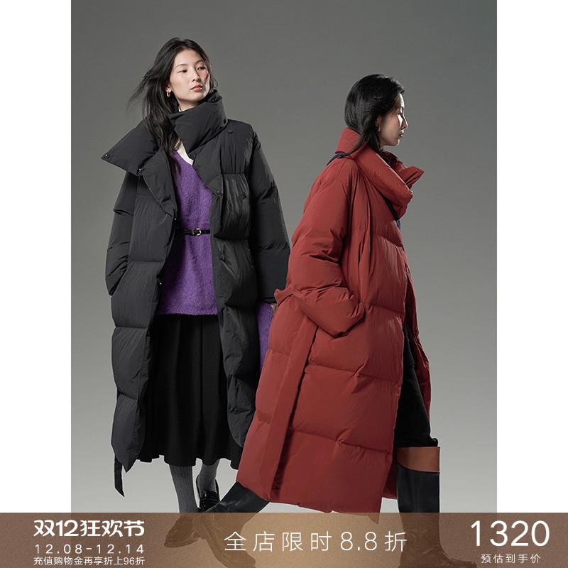 popchrio加厚立领中长款羽绒服