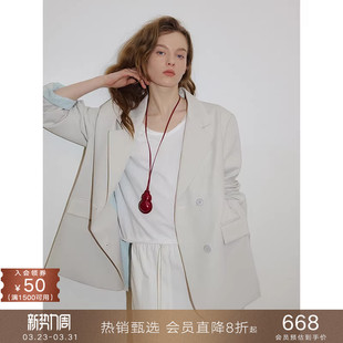 popchrio 外套宽松廓形休闲西服女 小众设计感条纹内里侧开叉西装