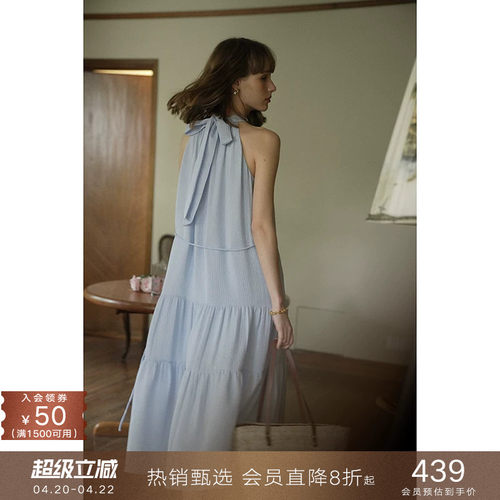 popchrio度假风挂脖无袖连衣裙