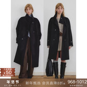 款 popchrio 80支澳毛经典 黑色立领双面毛呢呢子大衣长短羊毛外套