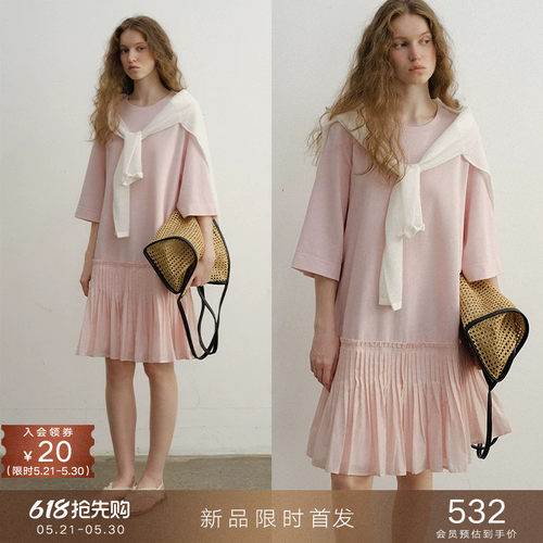 popchrio显瘦拼接半袖T恤连衣裙