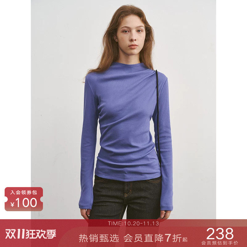 popchrio◆解构设计感半高领长袖T恤修身显瘦内搭上衣打底衫女秋