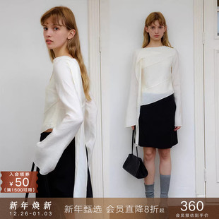 小个子短款 衬衫 收腰衬衣女秋 飘逸感不规则飘带喇叭长袖 popchrio