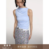 T恤上衣女 褶皱小高领背心吊带显瘦打底外穿修身 到手99元 无袖