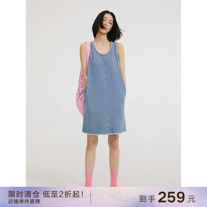 popchrio小香风牛仔背心连衣裙图片
