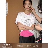 女 T恤宽松显瘦白色圆领上衣打底衫 到手129元 印花字母正肩短袖