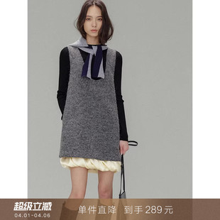 小香风u领设计感毛呢无袖 背心裙叠穿连衣裙短裙女秋 到手289元