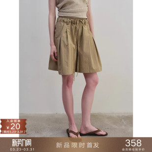 宽松休闲五分阔腿裤 慵懒风立体荷叶边褶皱抽绳短裤 女夏 23新品