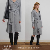 到手189元 设计感假两件围裹系带针织半身裙不规则显瘦a字裙子