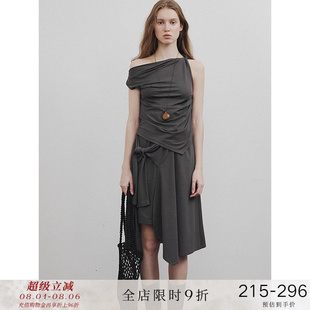 popchrio 扭結(jié)設(shè)計(jì)感蕩領(lǐng)針織小背心不規(guī)則高腰半身短裙子套裝