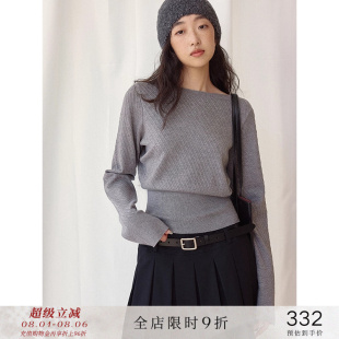 美利奴软糯羊毛一字领收腰针织衫 popchrio 宽松套头打底毛衣女春