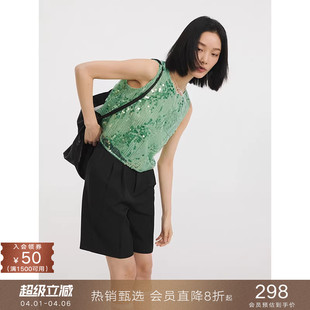 小吊带背心宽松别致衬衫 上衣女 Girl」亮片珠片圆领无袖 「Tomato