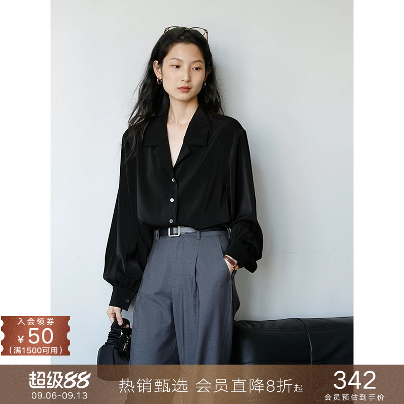 popchrio古巴领复古缎面衬衫图片