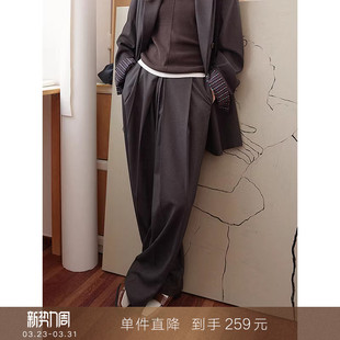 松弛垂感西服裤 拖地阔腿裤 慵懒风含羊毛叠褶西装 子 到手259元