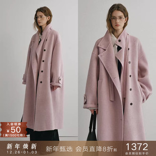 毛呢外套 popchrio立翻领骆驼绒双面呢羊毛大衣中长款 明星同款