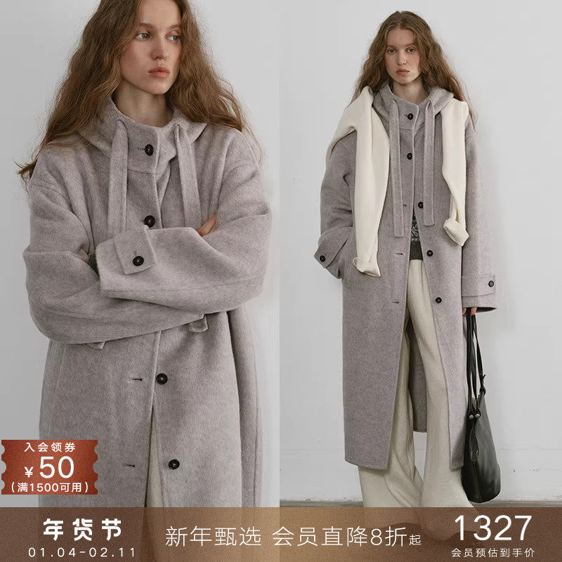 popchrio◆羊毛驼绒混纺连帽双面呢大衣学院风加厚毛呢外套中长款,女装/女士精品,毛呢外套,淘宝优惠券,粉丝福利购,淘宝优惠卷