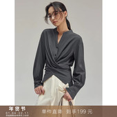 设计感上衣衬衣女 衬衫 到手199元 醋酸两穿小众别致围裹V领长袖