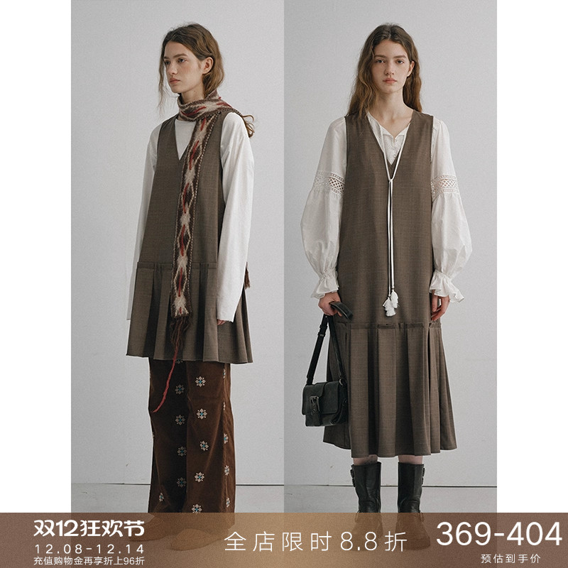 popchrioV领工字褶背心连衣裙