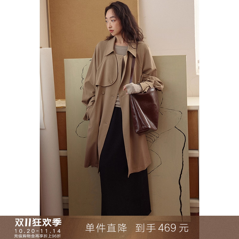 卡其色风衣小个子灯笼袖