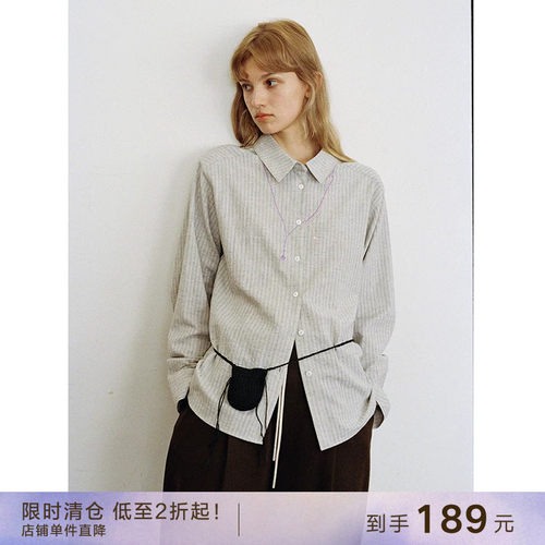 popchrio复古项链刺绣纯棉衬衫