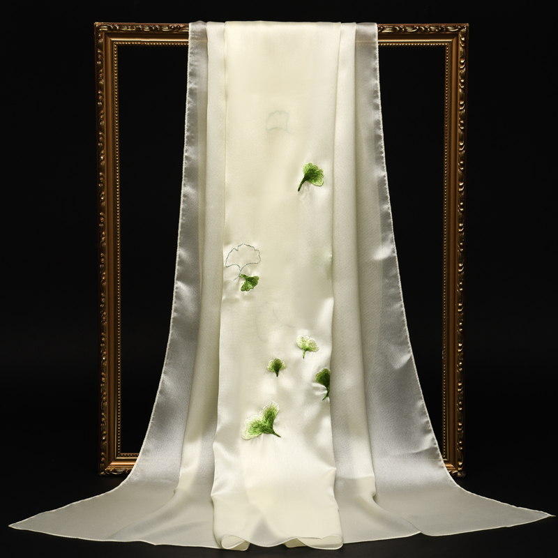 真丝丝巾女桑蚕丝2025新款夏季旗袍披肩外搭刺绣苏绣围巾送礼妈妈