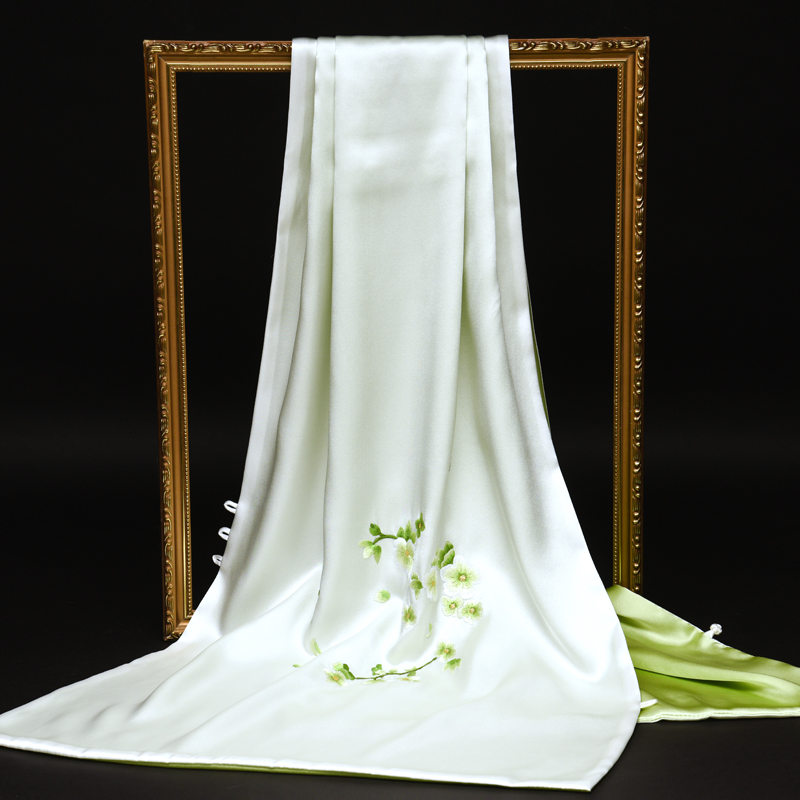 重磅真丝刺绣围巾女长款手工苏绣绣花双层桑蚕丝围巾披肩两用礼品