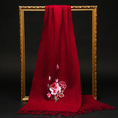 手工苏绣羊绒围巾女纯羊绒披肩