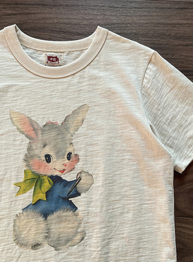 谢先绅 美式复古呆萌卡通兔子T恤短袖80S年代欧美竹节棉男女上衣