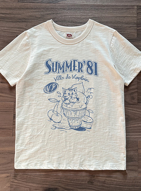 谢先绅 oversize宽松圆领猫咪印花纯棉短袖 夏季美式复古T恤男女