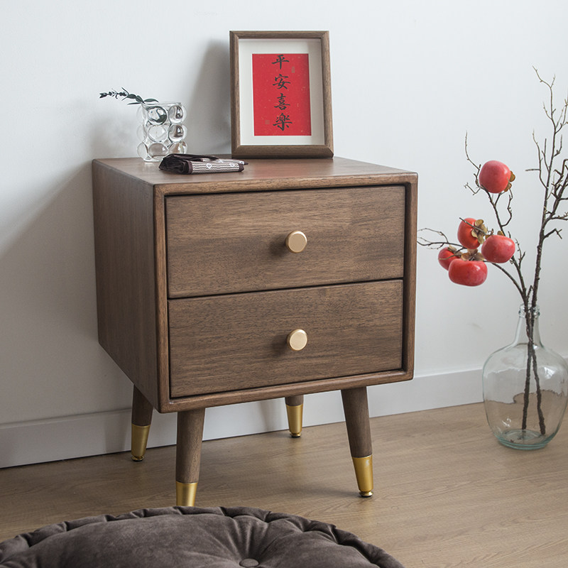 小户型胡桃木色床头柜北欧简约现代实木卧室艺术床边柜迷你储物柜