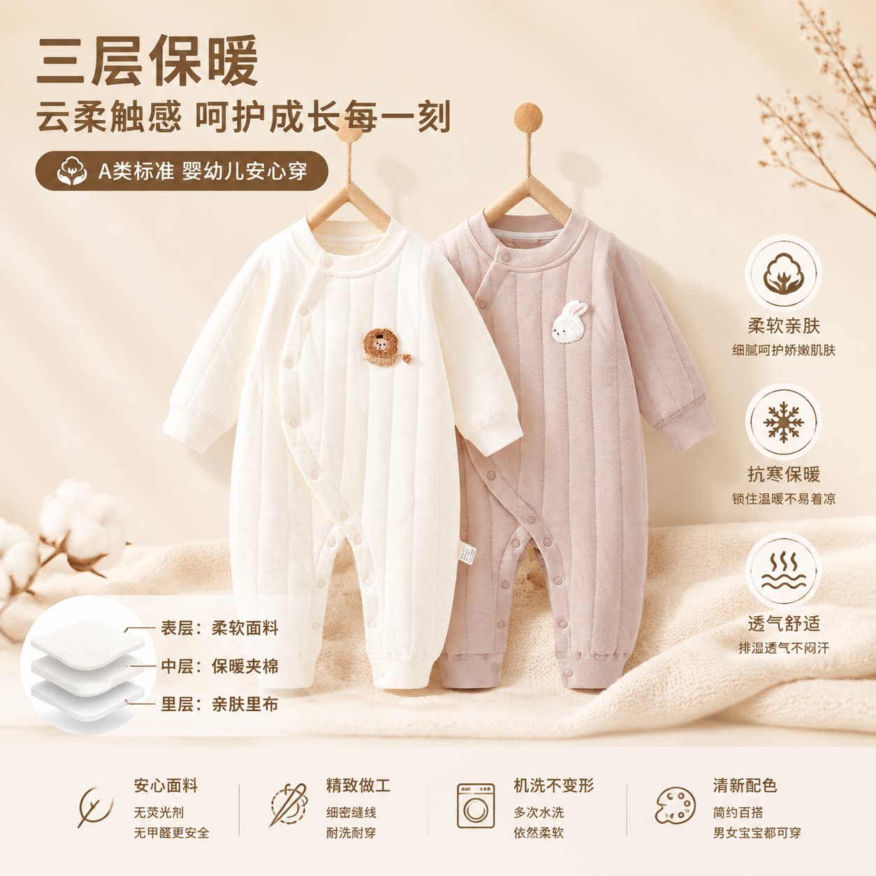 婴儿连体衣保暖秋冬季加厚打底内衣纯棉男女宝宝睡衣长袖哈衣爬服