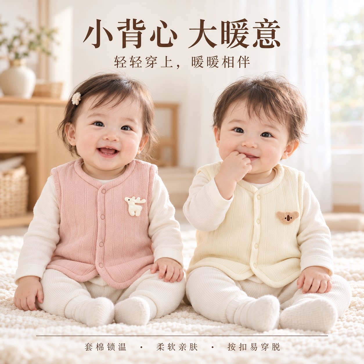婴儿马甲秋冬季保暖夹棉加厚男女宝宝衣服坎肩上衣男女童背心冬装