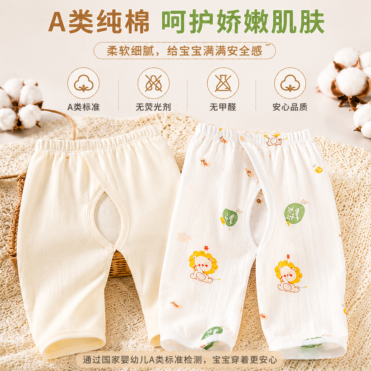 新生儿衣服A类纯棉打底秋裤婴儿裤子薄款夏季儿童男女宝宝开裆裤