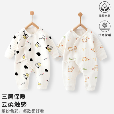 新生婴儿连体衣纯棉保暖A类秋冬季长袖外穿护肚睡衣贴身爬服哈衣