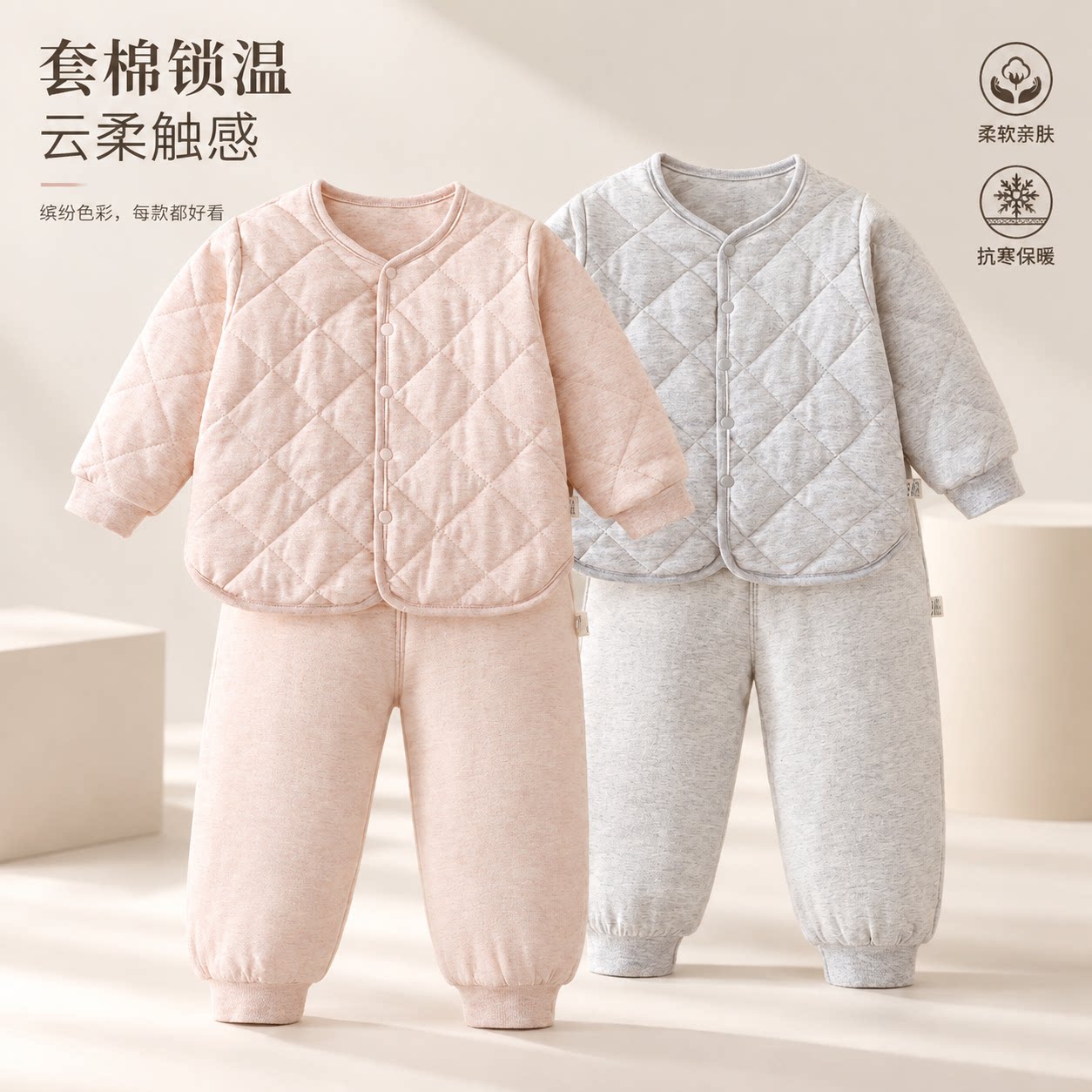 婴儿分体套装冬季棉衣棉服男女宝宝儿童保暖秋冬装加棉加厚120g