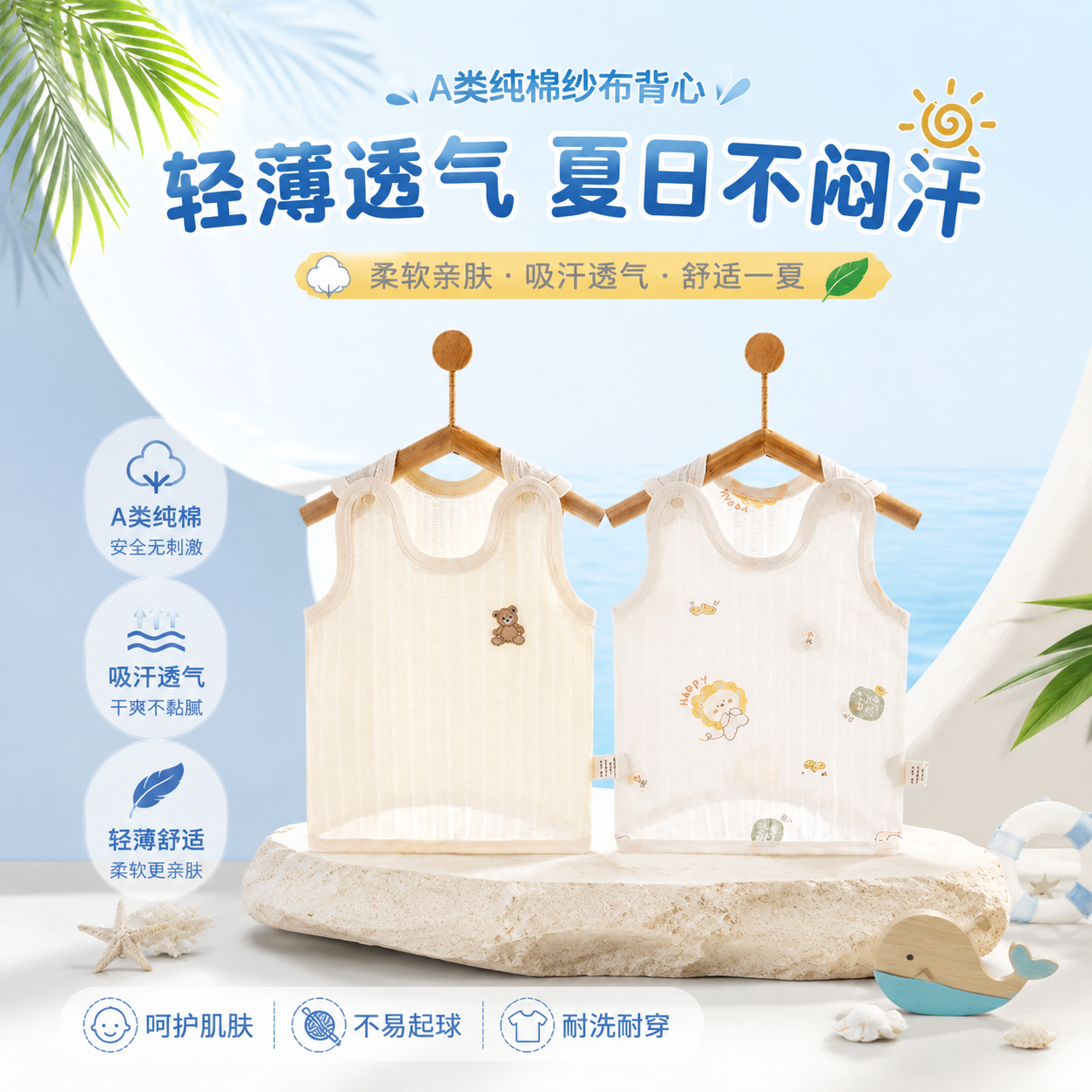 新生儿背心婴儿夏季半背背心纯棉A类0-6个月男女宝宝贴身打底内穿