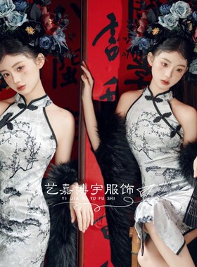 民族特色女簪花写真服装中式国风改良旗袍拍照复古旅拍摄影洋装