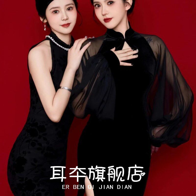 影楼主题国潮闺蜜旗袍红底中式证件照高级个人写真艺术照摄影服装