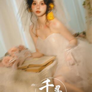 纯欲风甜美少女蓝色小清新挂脖连衣裙写真艺术照 法式 影楼夏季 新款